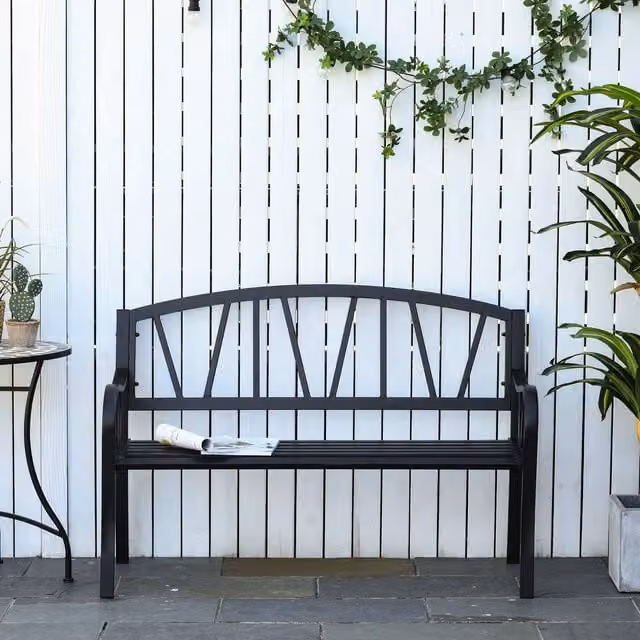 Outsunny Minimalist 2 Seater Metal Garden Bench in Matt Black
