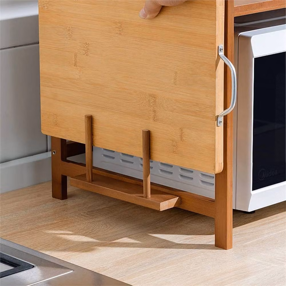Nordara 2-Tier Bamboo Microwave Stand Rack Organizer with Chopping Board in Brown, W/D/H: 100 x 100 x 67 cm – 3
