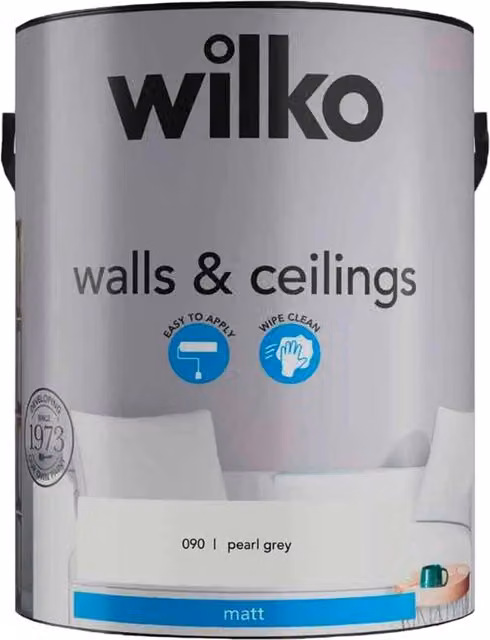 wilko Walls and Ceilings Matt Emulsion Paint, Grey, 5 l