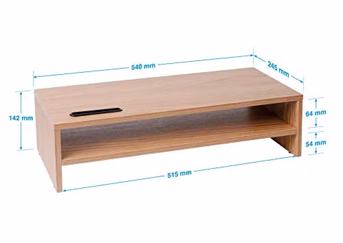 Ttap Oak Wood Two Shelf Laptop Stand and Monitor Riser with Smartphone Holder, Brown, W/D/H: 54 x 24.5 x 14.4 cm – 2