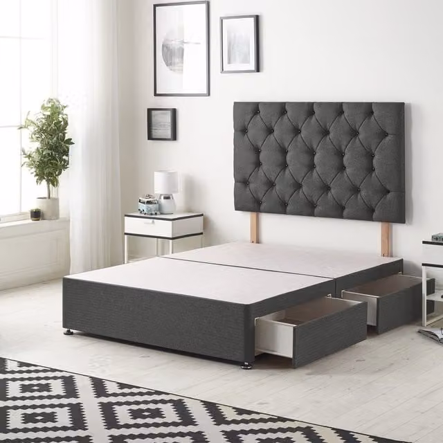 Somnior Beds Ltd Grey Fabric Upholstered Divan Bed Base with Drawers W/D/H: 90 x 190 cm