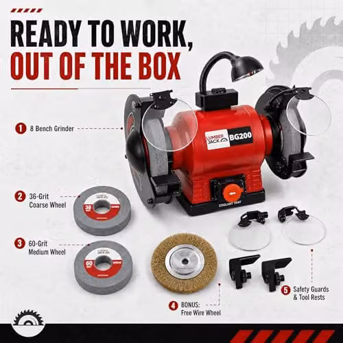 Lumberjack 8 inch Bench Grinder and Polisher, 550W, Red – 3