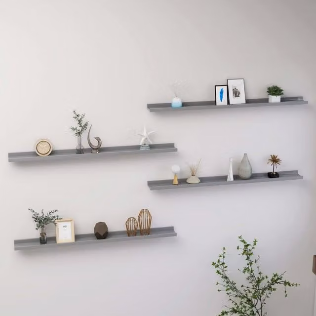 Berkfield Home Wall Mounted Shelves, 4 Piece Set, Grey, W: 100 cm, D: 9 cm, H: 3 cm – 1