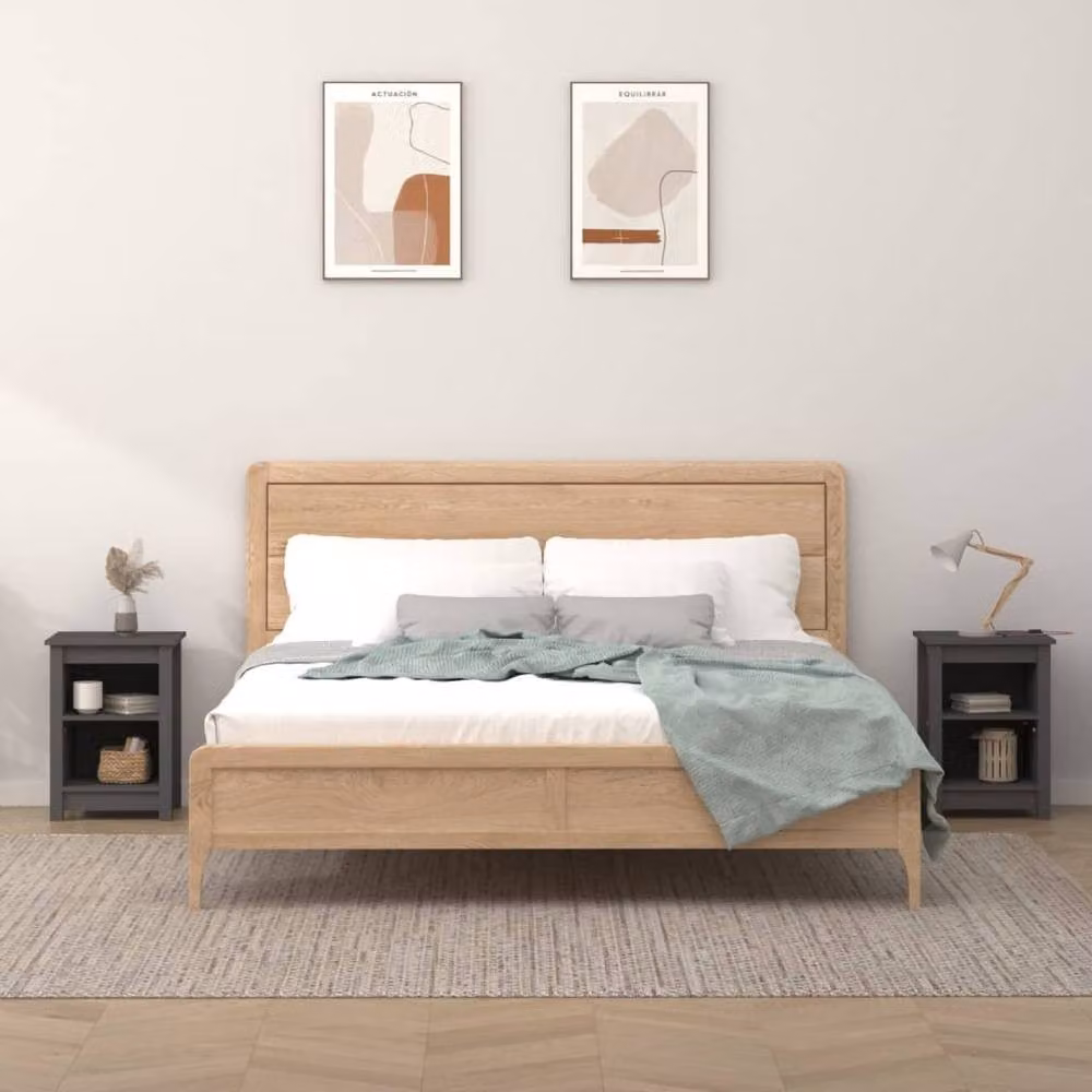 Berkfield Home Beautiful Set of 2 Grey Solid Wood Pine Bedside Cabinets, W/D/H: 40 x 35 x 55 cm – 2