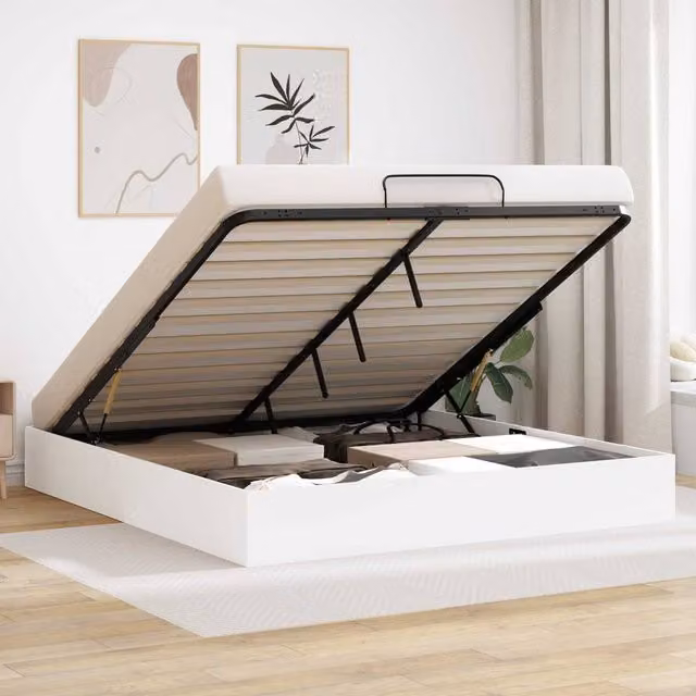 Berkfield Home Modern White Upholstered Ottoman Bed Frame with Lift Up Base, W/D/H: 160 x 200 x 25 cm