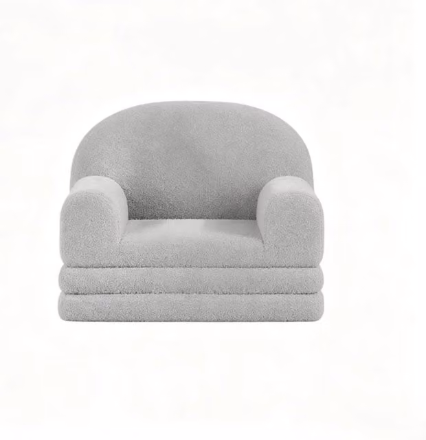 VOGREX 2 in 1 Toddler Chair Bed in Grey with Soft Sherpa Fabric