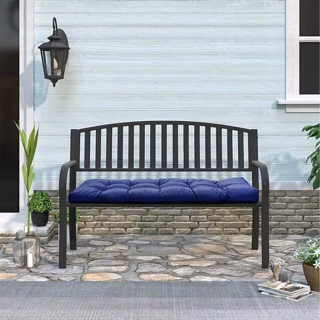 Livingandhome Waterproof Outdoor Bench Cushion in Blue and Grey, Width: 130 cm