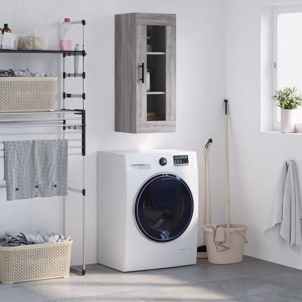 Berkfield Home Wall Mounted Cabinet in Grey with Glass Doors, W/D/H: 34.5 x 34 x 90 cm – 2