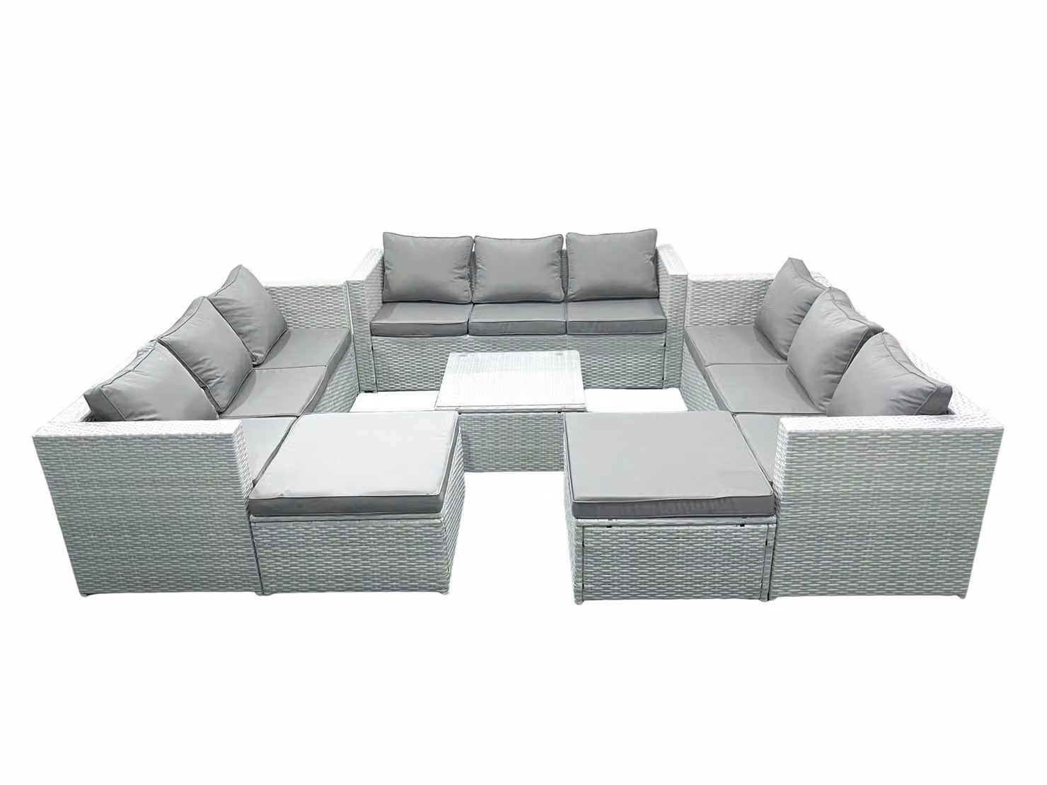 Fimous 11 Seater Rattan Garden Furniture Set with 2 Large Footstools in Light Grey – 2