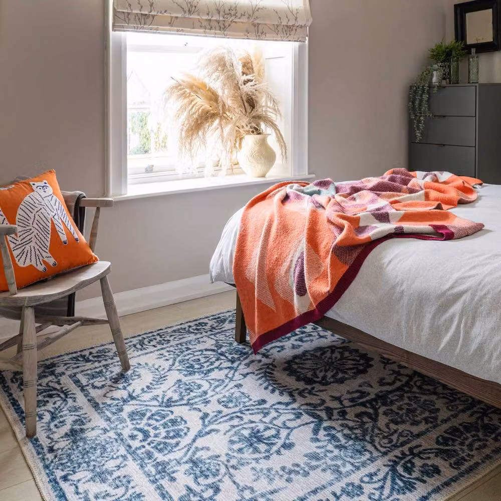 Kukoon Beige and Mid Blue Distressed Abstract Vintage Rug, Non-Slip and Washable, W: 60 cm, L: 240 cm – 3