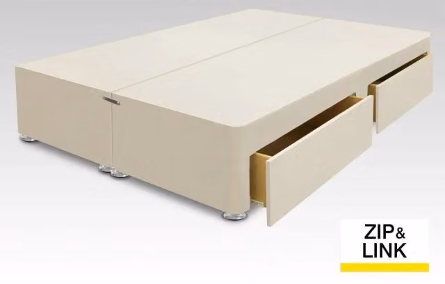Deluxe Universal Divan Base 6ft Super King Size Zip and Link with Drawers in Silver and Beige