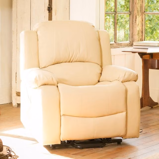 Artemis Home Relax Recliner Armchair in Beige and White Fabric and Synthetic Leather