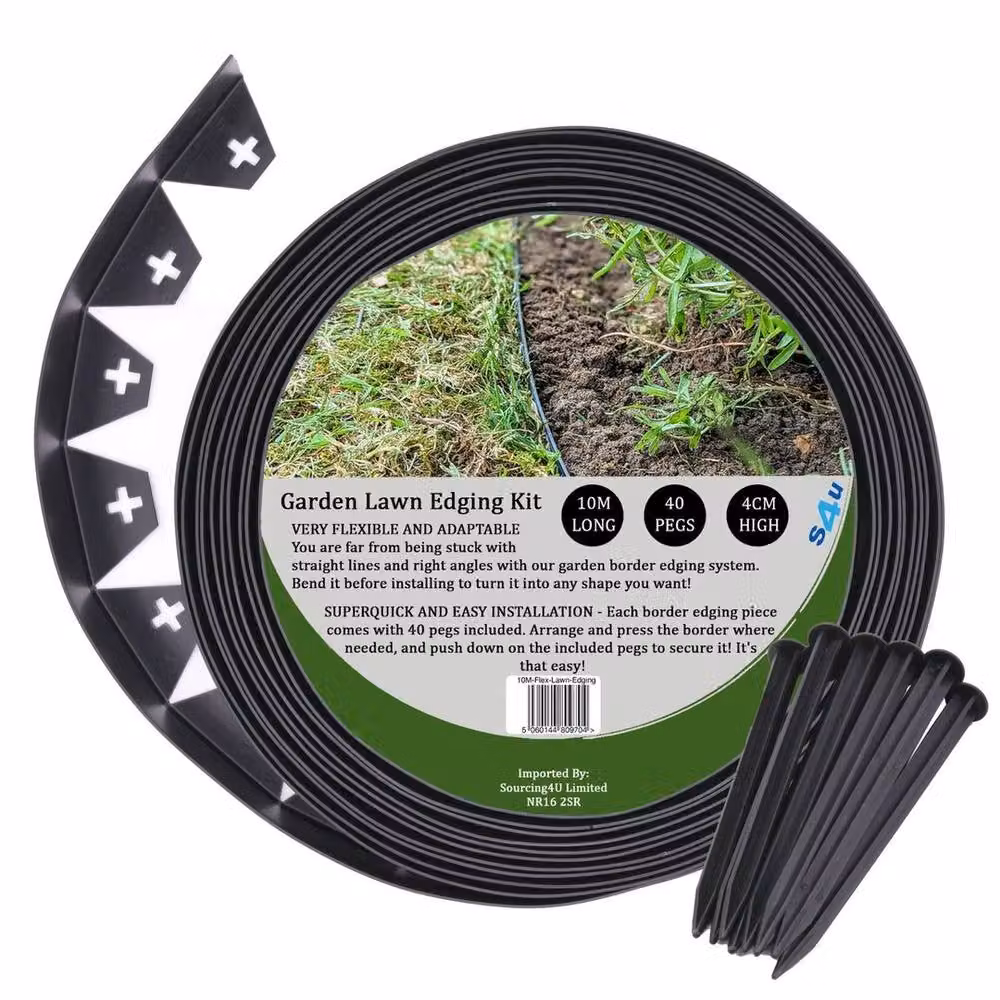 FLAVORA Flexible Garden Border Edging for Grass Lawns and Paths, Black, 10m – 3