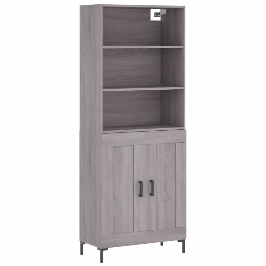 Berkfield Home Modern Grey Highboard with Hinged Doors and Internal Shelves, W/D/H: 69.5 x 34 x 180 cm – 2