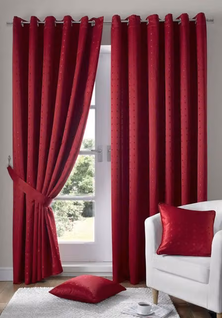 Livinluxury Red Opaque Eyelet Curtains – 2