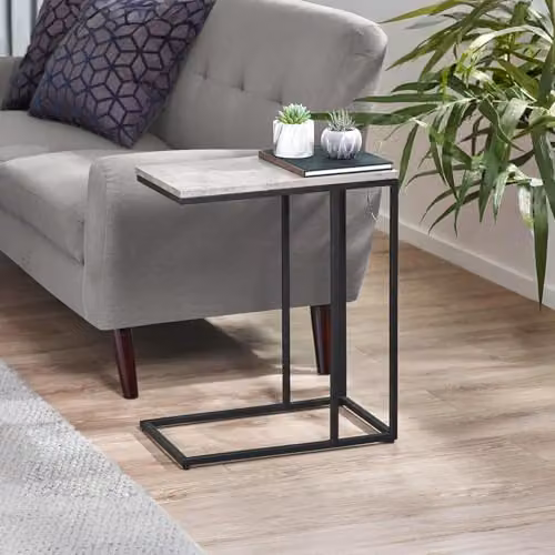 Julian Bowen Staten Concrete Effect Drinks Table in Black and Grey, W/D/H: 60.0 x 50.0 x 30.0 cm