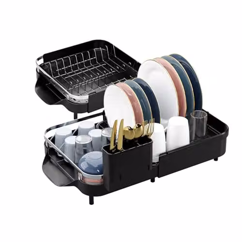 DMD Collective Expandable Dish Rack with Removable Cutlery Holder in Black and Silver – 7