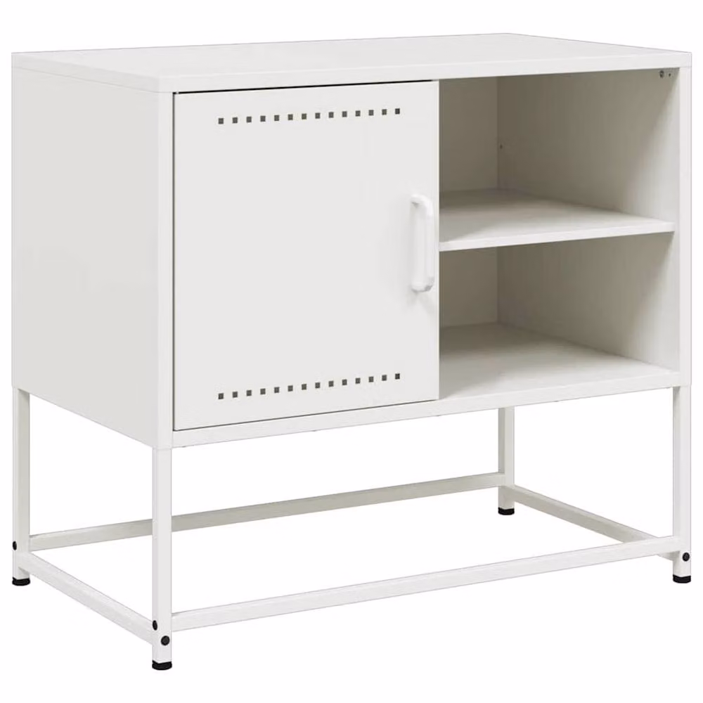 Berkfield Home Modern White Metal TV Cabinet W: 68 cm, D: 39 cm, H: 60.5 cm – 3