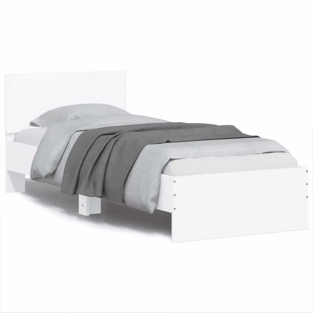 Berkfield Home Single Bed Frame with Headboard in White, Engineered Wood, W/D/H: 90 x 190 cm – 2