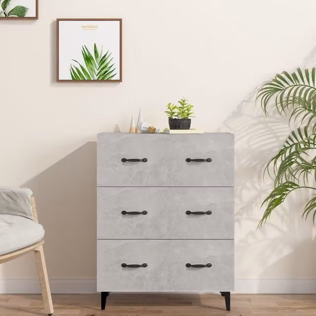 Berkfield Home Sideboard in Concrete Grey, W/D/H: 69.5 x 34 x 90 cm