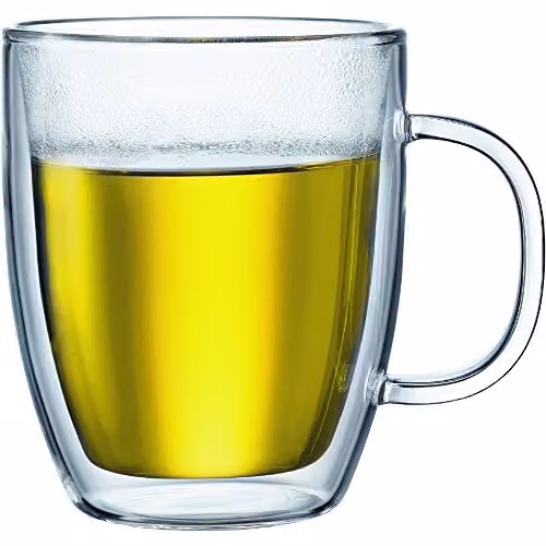 Bodum Bistro Double-Walled Glass Mugs, Set of 2, 450ml, Transparent
