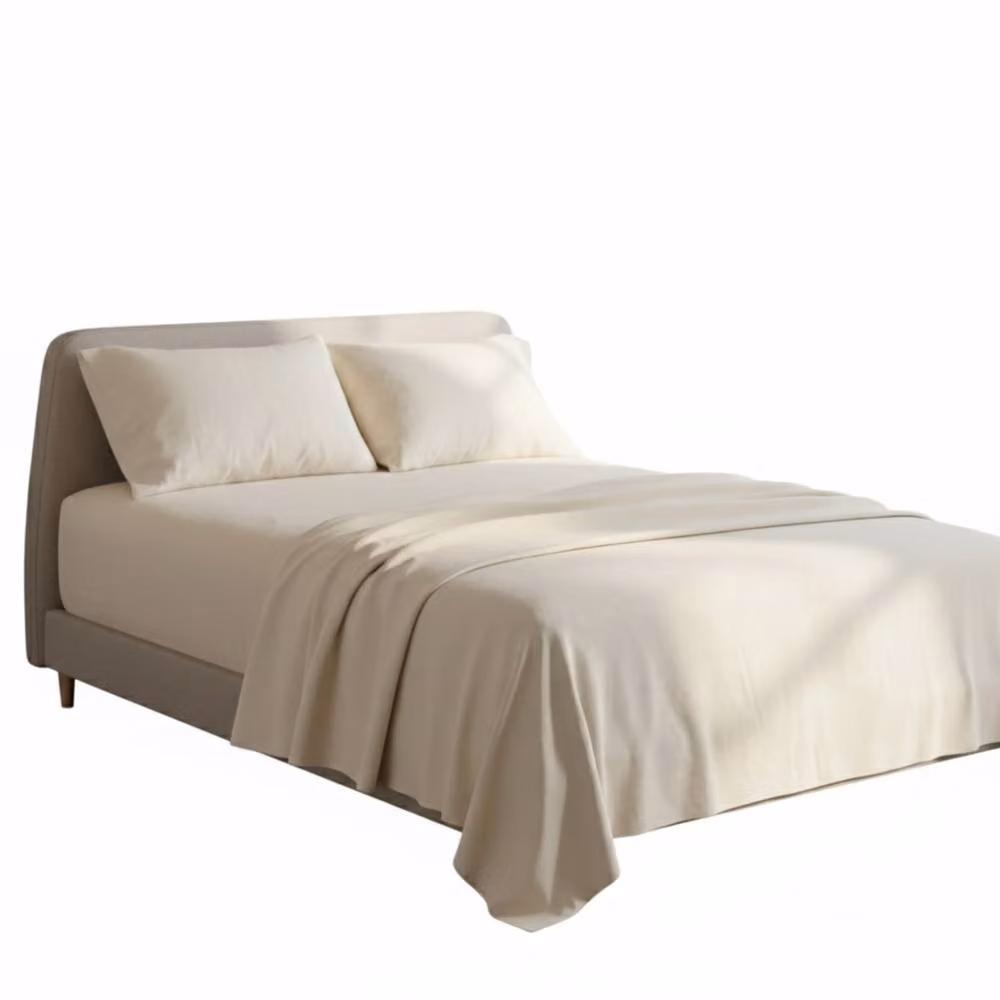 Snug City Plain Brushed Cotton Flannelette Fitted Sheet and Matching Pillowcase Set in Beige, W/D/H: 180 x 200 cm – 2