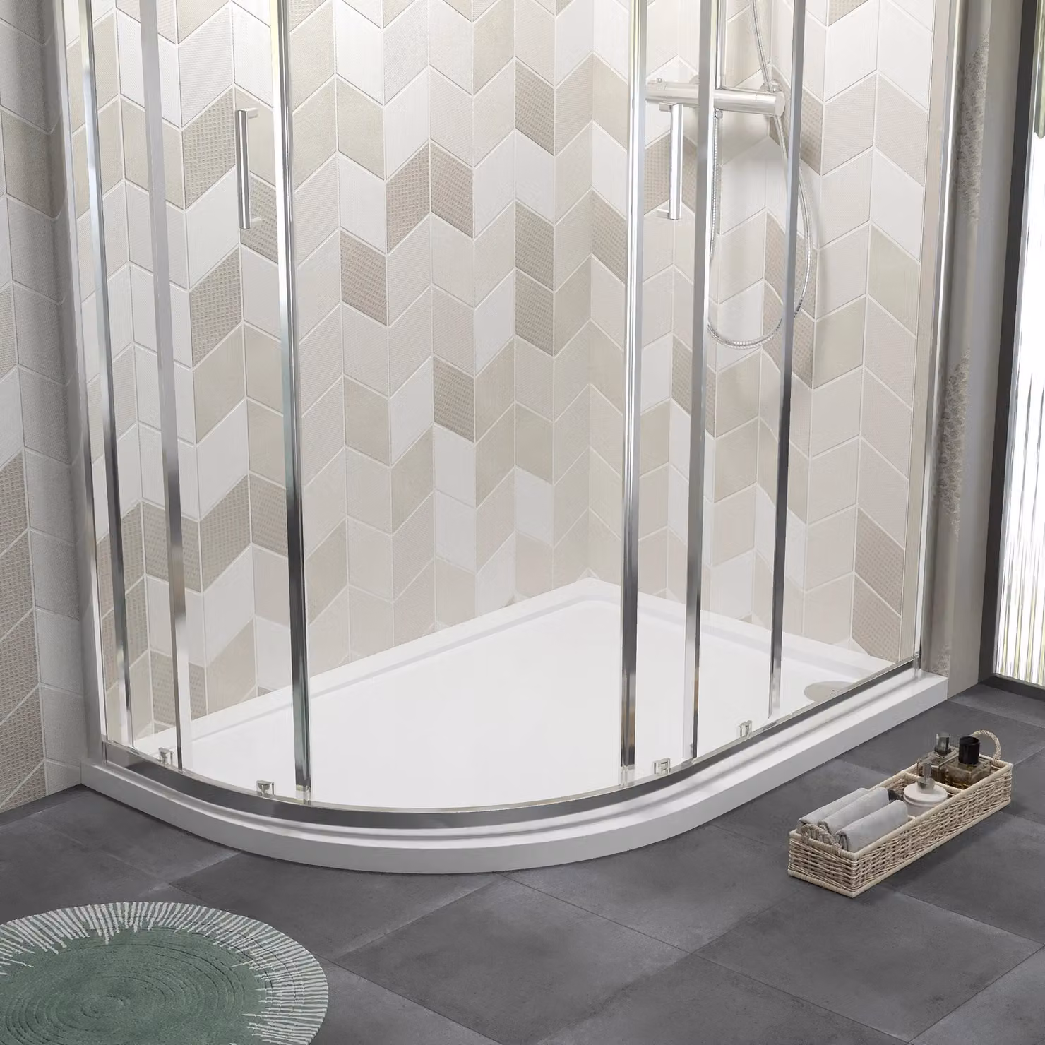 Balterley Premium Right Hand Offset Quadrant Corner Shower Tray in White – 2
