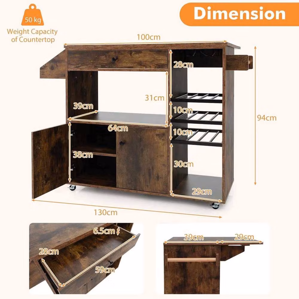 Hinsinc Drop Leaf Kitchen Island Cart Mobile Buffet Serving Cart in Brown – 5