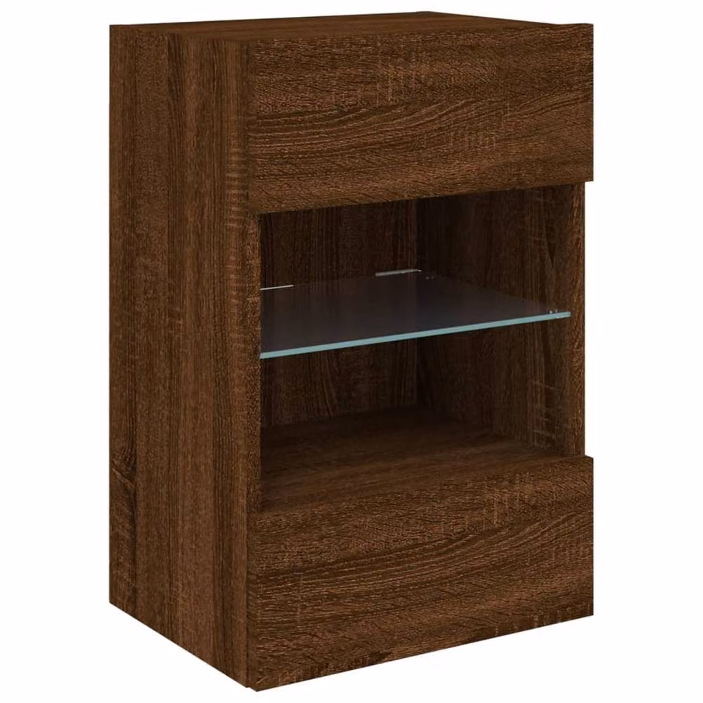 Berkfield Home Modern Wall Mounted TV Cabinet with Integrated LED Lighting in Brown Oak, W/D/H: 60.5 x 40 x 30 cm – 3