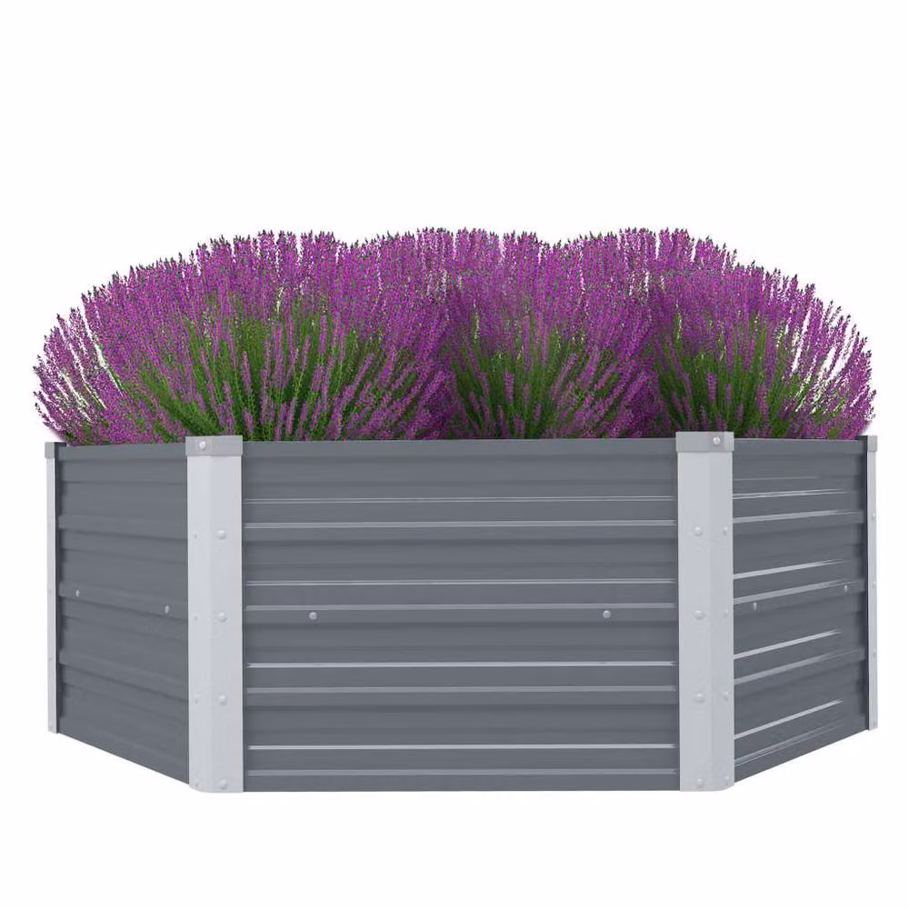 Berkfield Home Raised Garden Bed in Grey Galvanised Steel, W/D/H: 129 x 129 x 46 cm – 2