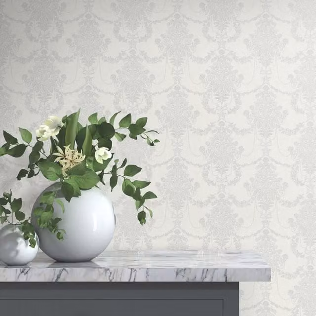 Erismann Timeless Damask Grey Abstract Floral Classic Vinyl Wallpaper