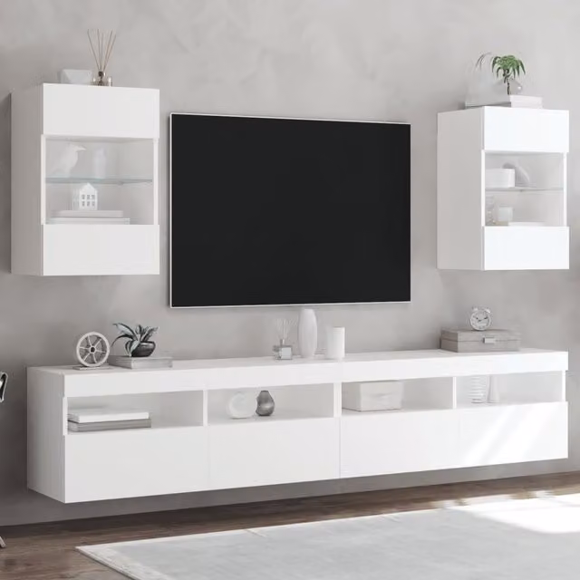 Berkfield Home Modern White Wall Mounted TV Cabinets with Integrated LED Lighting, Set of 2, W/D/H: 40 x 30 x 60.5 cm – 1