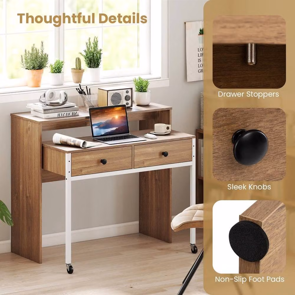 KORVIXA Extendable Modern Home Office Computer Desk in Brown, W: 100 cm, H: 74 cm – 2