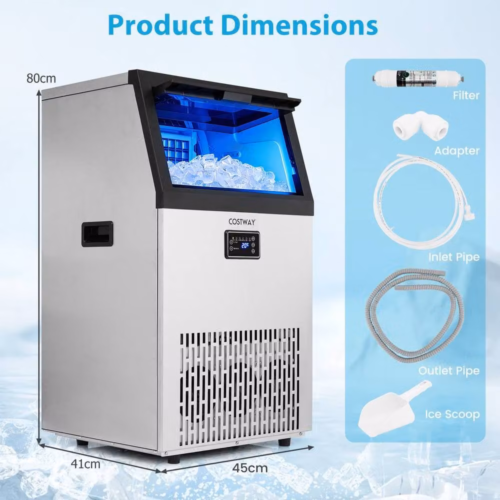 Costway Commercial Ice Maker in Silver with 54 kg/24h Production and 16 kg Storage Capacity – 2