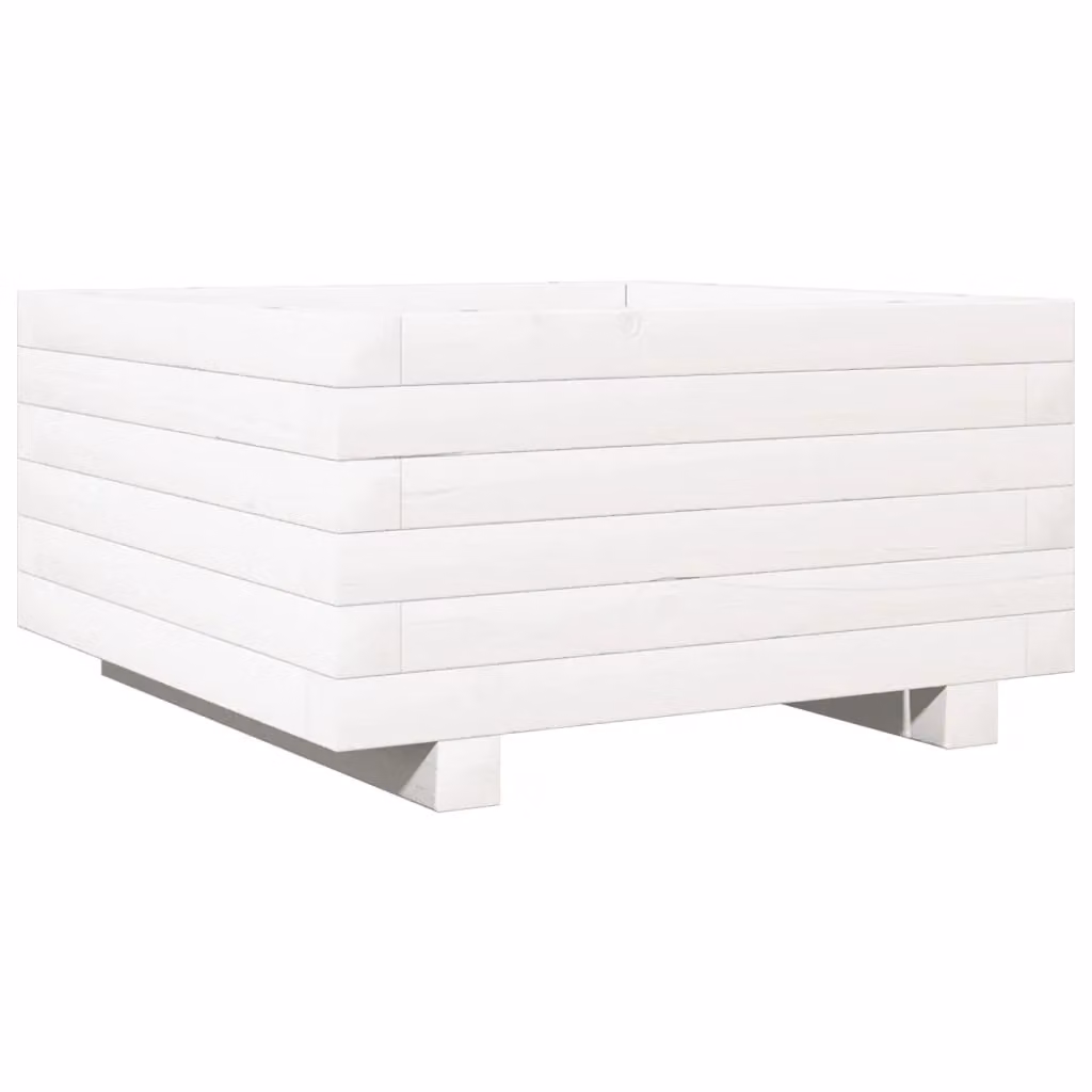 Berkfield Home White Solid Wood Pine Garden Planter Tub W: 50 cm, D: 50 cm, H: 26.5 cm – 2