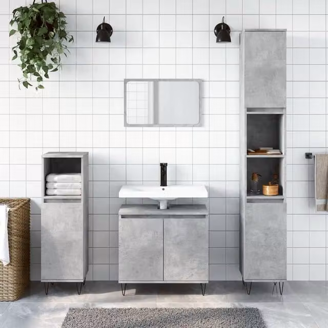 Berkfield Home Industrial Bathroom Cabinet in Grey, W: 58 cm, D: 33 cm, H: 60 cm