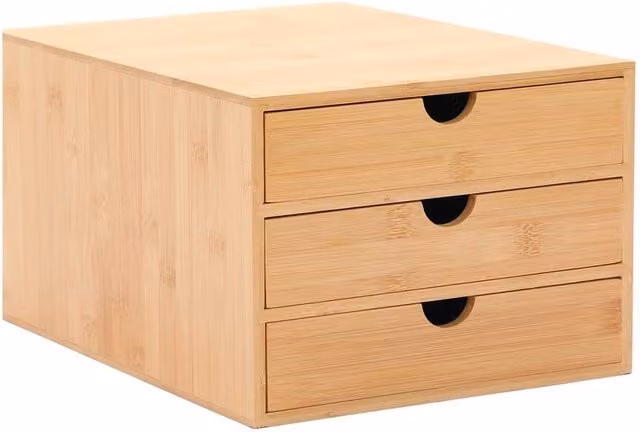 VOGREX Bamboo 3 Drawer Desktop Organiser in Brown