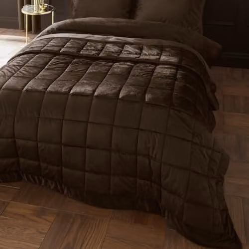 Catherine Lansfield Kingsley Matt Velvet Quilted Bedspread, Brown, 220 x 220 cm