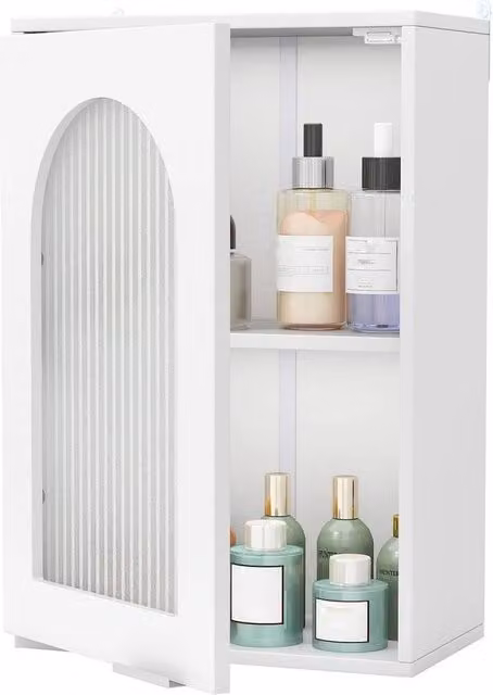 Kelvenix Modern White Wall-Mounted Bathroom Medicine Cabinet with Glass Doors and Internal Shelves – 1
