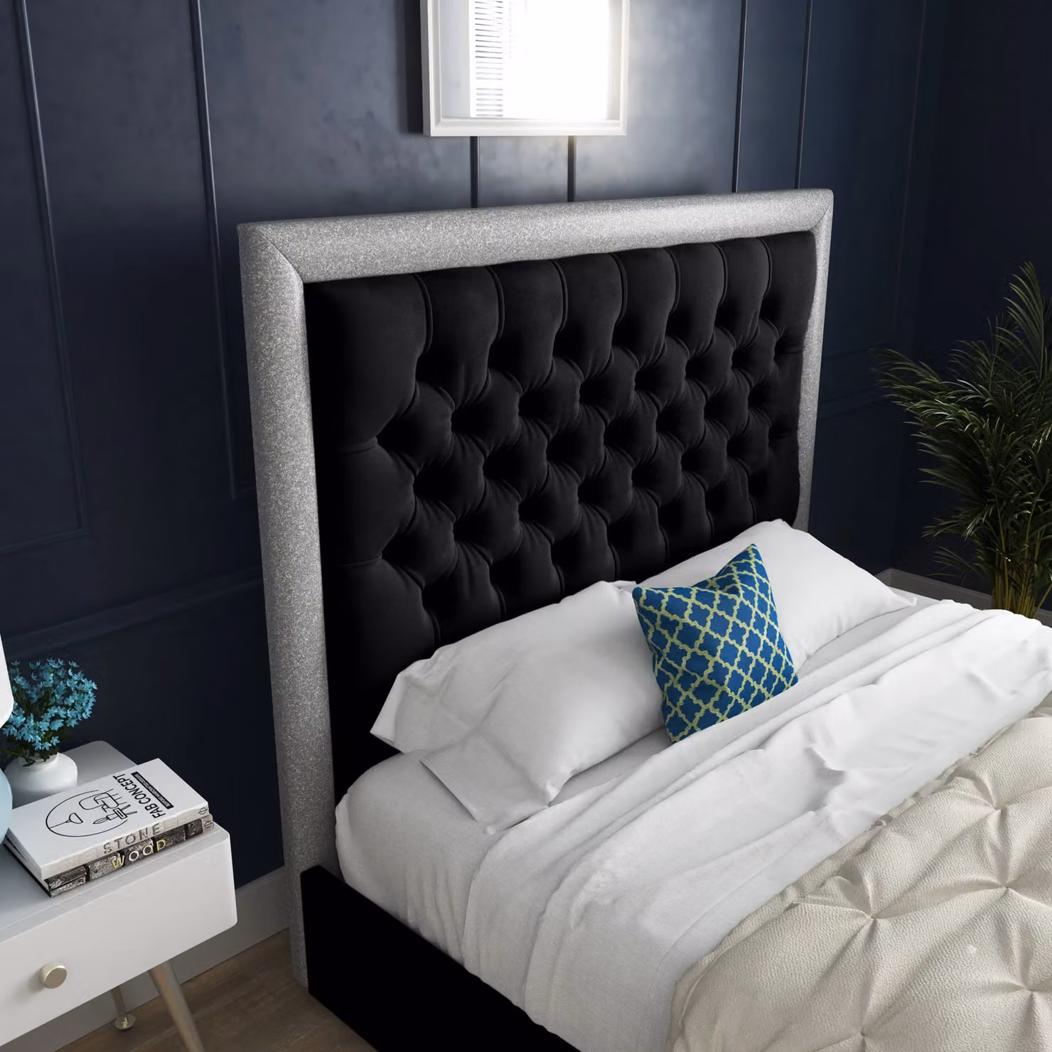 DS Living Cheltenham Upholstered Bed Frame in Black Glitter Velvet, W/D/H: 200 x 200 cm – 2
