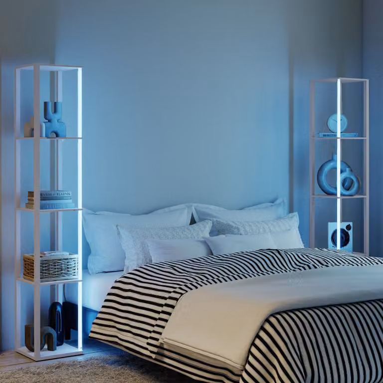 HOMCOM RGB LED Floor Lamp with Shelves, Modern Dimmable Standing Lamp with Remote Control in Grey
