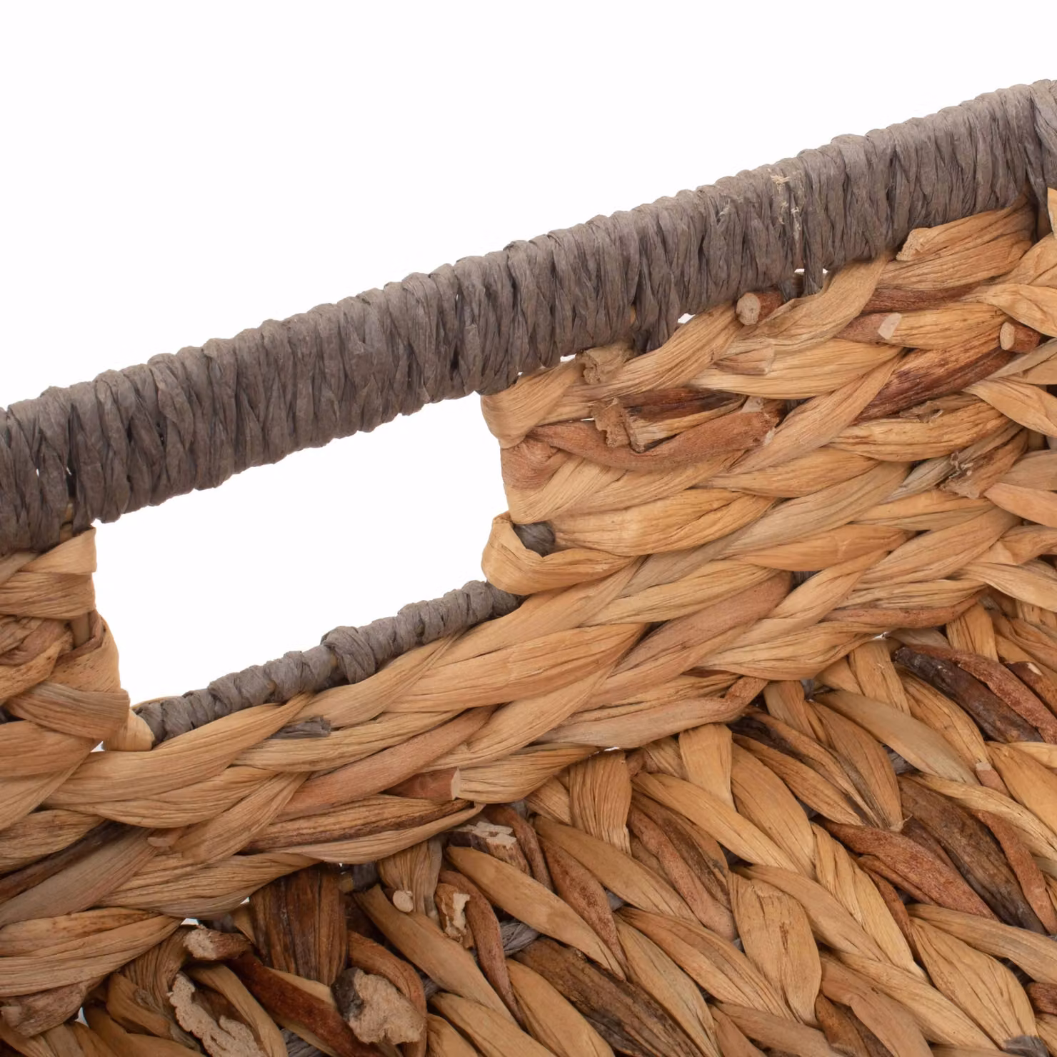 Red Hamper Shallow Rectangular Water Hyacinth Storage Basket with Grey Rope Border in Brown, Width: 34 cm – 3