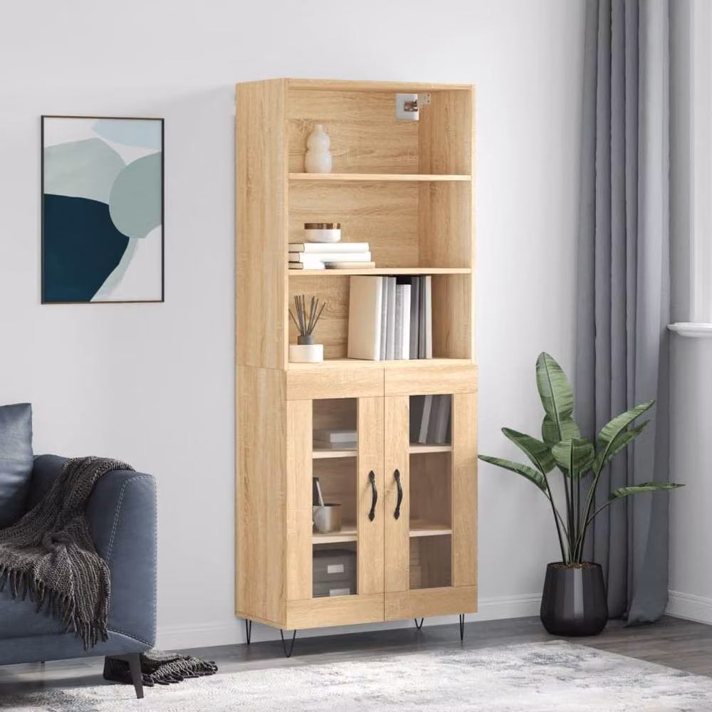 Berkfield Home Sonoma Oak Highboard in Light Beige, W/D/H: 69.5 x 34 x 180 cm – 2