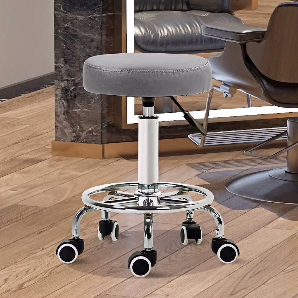 STILVORA Adjustable Rolling Stool with Castors in Grey Synthetic Leather – 5