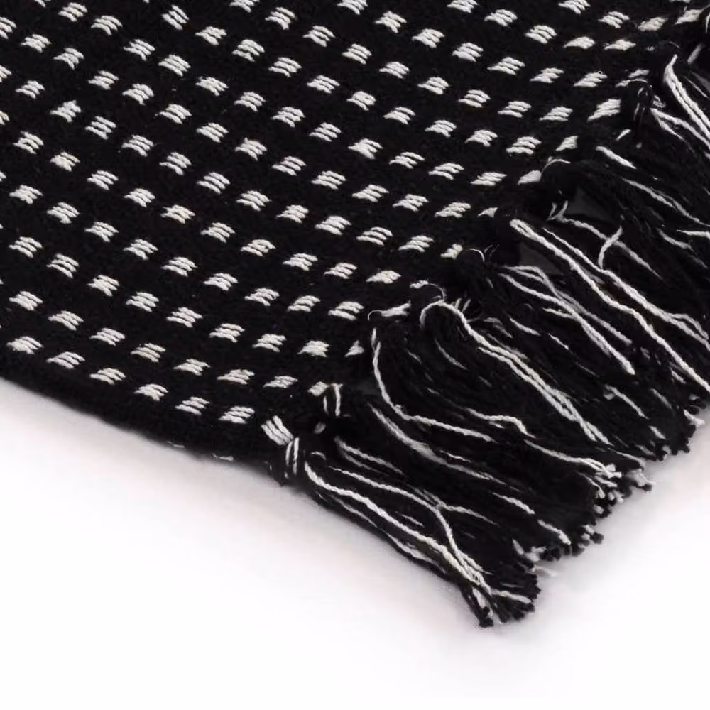 Berkfield Home Cotton Throw with Fringes, Black, W: 160 cm, D: 210 cm – 3