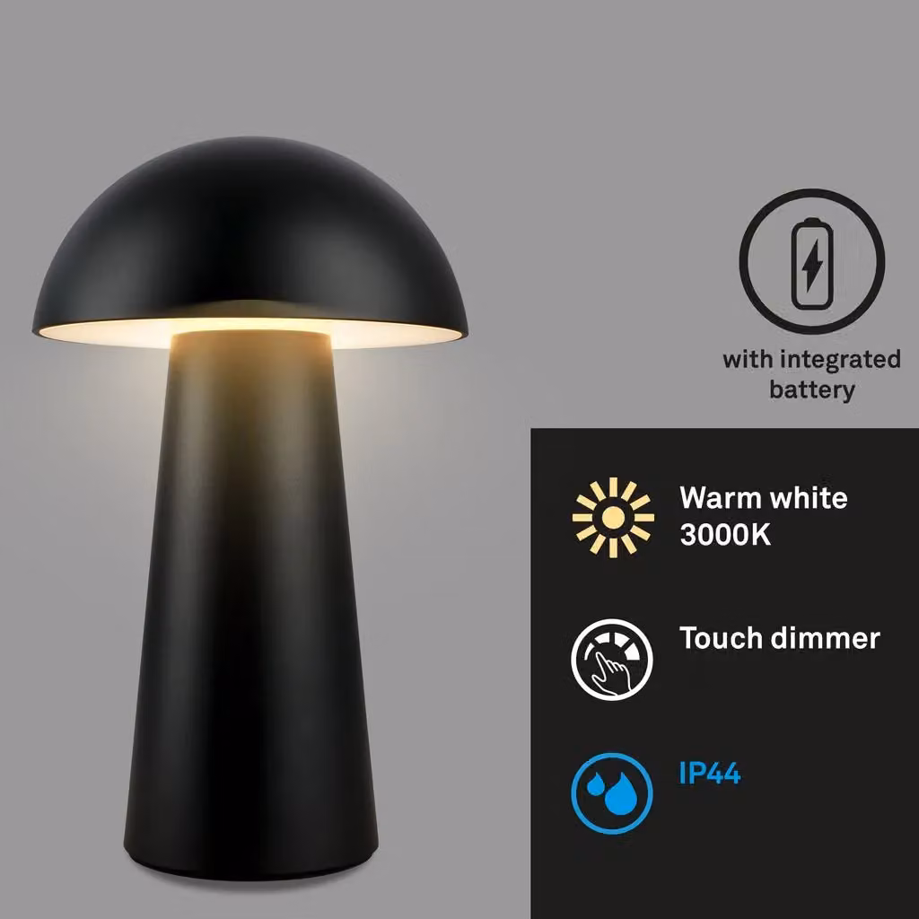 Briloner Black Dimmable Rechargeable LED Table Lamp with Warm White Light – 2