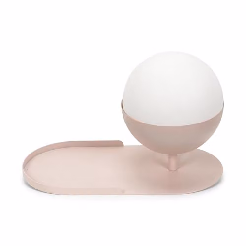 ValueLights Marlow Blush Pink Metal Plug-in Wall Shelf Lamp with Glass Sphere Lampshade