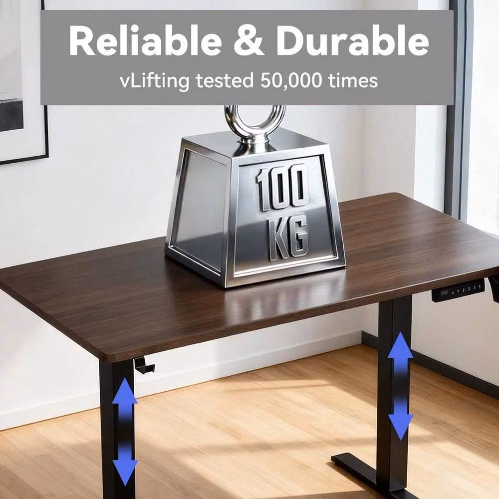 KORVIXA Electric Height Adjustable Standing Desk in Brown and Black with Wood Top – 4