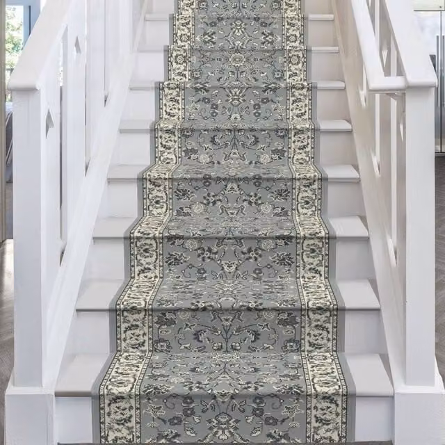 runrug Traditional Hallway Carpet Runner Rug in Grey, W: 80 cm, L: 480 cm