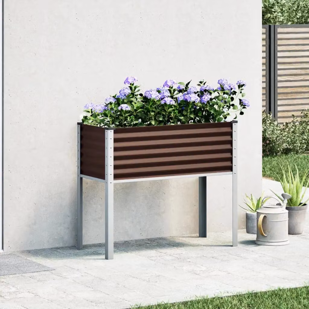 Berkfield Brown Steel Garden Planter Tub, W/D/H: 100 x 41 x 90 cm – 2